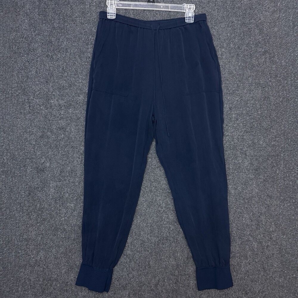 Theory Silk Jogger Pants Navy Elastic Waist Cropped Size L